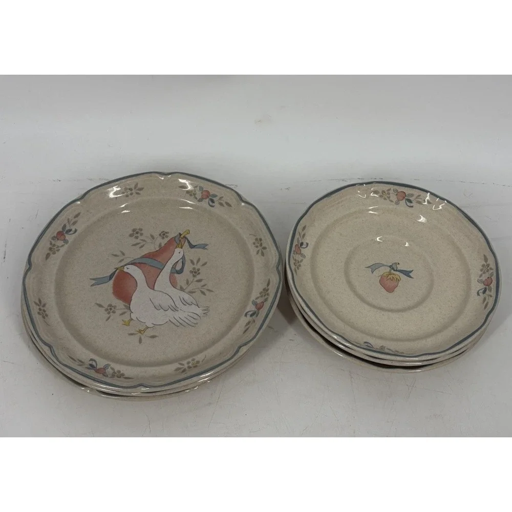 Vintage International China Marmalade Geese Strawberry Stoneware Plates Set of 6